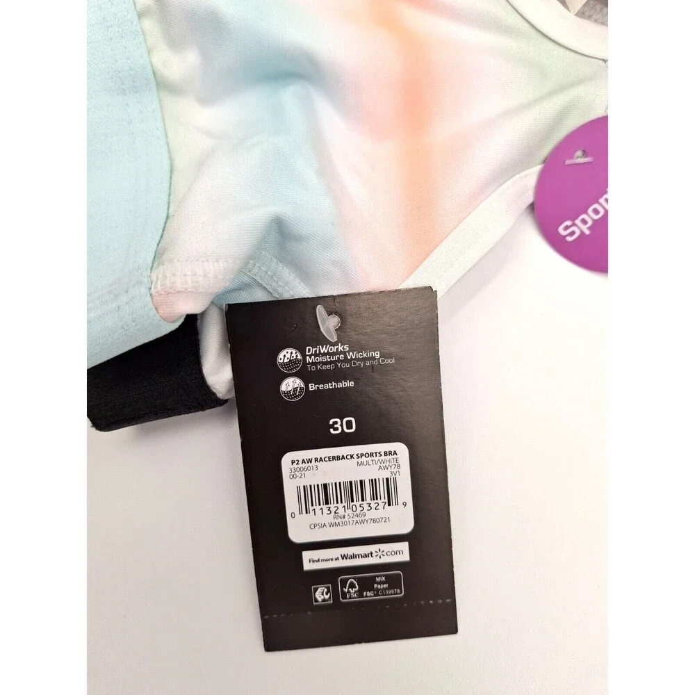 NWT Athletic Works Girls Racerback Sports Bra 2 Pack Size 30 Multicolor White
